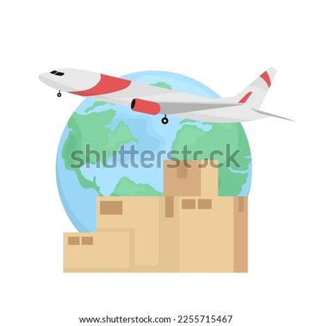 Packages shipped by plane service globally flat concept vector illustration. Editable 2D cartoon scene on white for web design. Freight shipping company creative idea for website, mobile, presentation