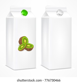 Packages template for juice, cardboard pack with kiwi fruit and beverage blank. Vector illustration.