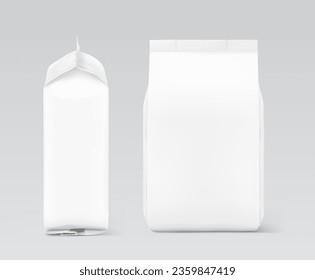 Packaging bag mockup. Front and side view. Vector illustration. Ready for use in presentation, promo, advertising and more. EPS10.