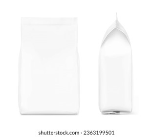 Packaging bag mockup. Front and side view. Vector illustration isolated on white background. Ready for use in presentation, promo, advertising and more. EPS10.	