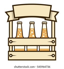 Packaging beer. Bottle beer drink on a special stand. The logo design. Vector illustration isolated on white background.