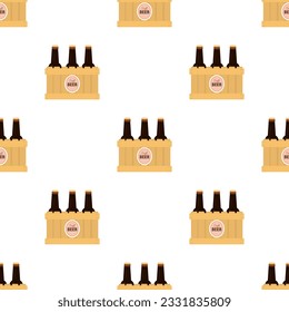 Packaging of beer bottles seamless pattern outline for design, website. Alcohol elements on white background, banner template. Texture decoration, Box with bottles of beer. flat vector illustration