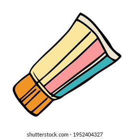 Packaging for body cream, lotion or shower gel in the form of a doodle illustration, isolated on a white background.