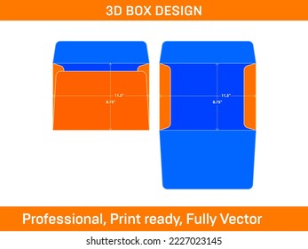 Packaging Booklet envelope 8.75x11.5 inch dieline template and 3D envelope