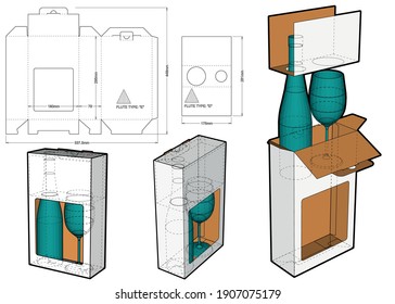 Embalaje para botella y vidrio y patrón de corte por mugre. El archivo .eps es de escala completa y totalmente funcional. Preparado para la producción real de cartón.