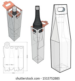 Packaging for bottle of wine and Die-cut Pattern. The .eps file is full scale and fully functional. Prepared for real cardboard production.
