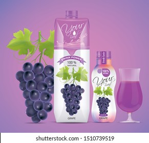 Packaging bottles Grapes on the purple background.illustration vector