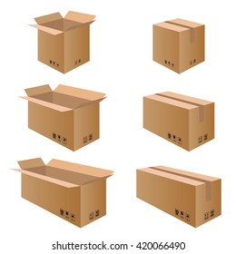 Packaging Box. Brown box collection isolated on white background.