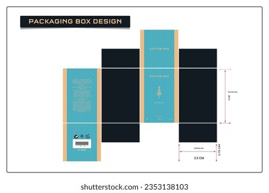 Diseño de caja de empaque con línea de caja, caja de perfume de fragancia, marcos, elementos de diseño y plantilla de diseño de vectores