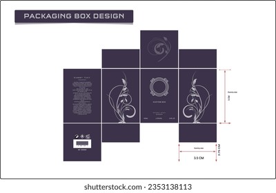 Packaging box design with box die line, fragrance perfume luxury box, frames, design elements, and Vector Design Template