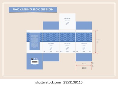 Diseño de caja de empaque con línea de caja, caja de perfume de fragancia, marcos, elementos de diseño y plantilla de diseño de vectores