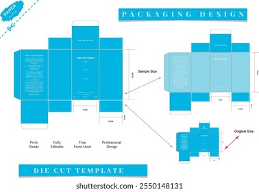 Packaging box design with Box dies line, 3d Box Mockup, icon, frames and Design elements, 3d Illustration, Vector design Template.