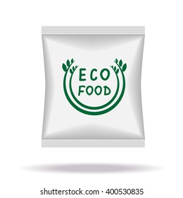 Packaging Box Design. Green frame with hand draw letters eco food. Vector illustration