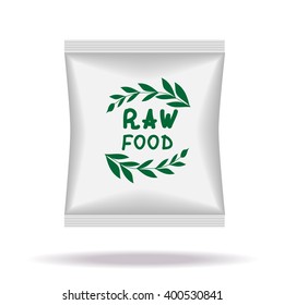 Packaging Box Design. Hand draw frame with hand draw letters raw food. Vector illustration