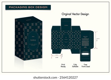 Packaging box design with perfume Box dies line, 3d Box Mockup, icon, frames and Design elements, 3d Illustration, Vector design Template.	