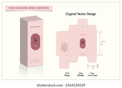 Packaging box design with perfume Box dies line, 3d Box Mockup, icon, frames and Design elements, 3d Illustration, Vector design Template.	