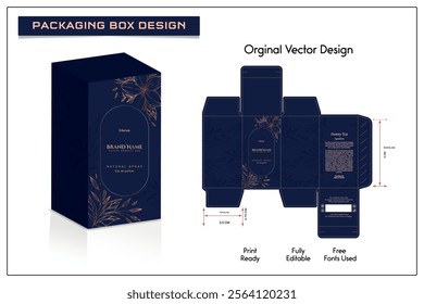 Packaging box design with perfume Box dies line, 3d Box Mockup, icon, frames and Design elements, 3d Illustration, Vector design Template.	