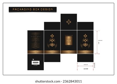 Packaging box design for products with box die line, fragrance perfume luxury box, design elements, and Vector Design Template