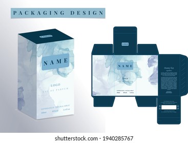 Packaging box design template layout with Box die line, 3d Box Mockup, icon, frames and Design elements, 3d Illustration, Vector design Template.