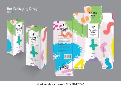 Packaging Box, Packaging Design Template For Medicine, Cosmetic, Supplement, Spa, Beauty, Food, Hair, Skin, Lotion, Cream. 3d Box Mock Up, Medicine Packaging Box, Product Design, Memphis Background