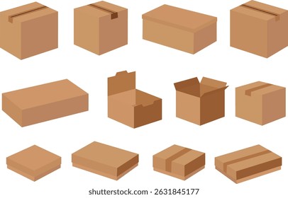 caixa de embalagem plano design conjunto marrom de ilustração vetorial fundo branco isolado