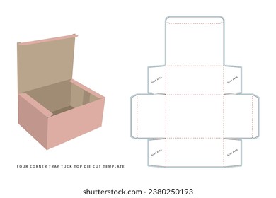 cuadro de empaque - cuatro plantillas de corte superior de la bandeja de esquina, incluye simulación de vista previa - diseño de plano editable con líneas de corte y cremallera - archivo de pasos vectoriales