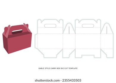 packaging box - gable style snap lock bottom carry box die cut template - preview mockup - editable blueprint layout with cutting and creasing lines - vector eps file