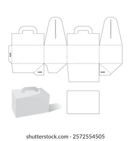 Packaging box with handles. Simple Packaging Box (Internal measurement 21x12x15cm) and Die-cut Pattern. The .eps file is full scale and fully functional. Prepared for real cardboard production.