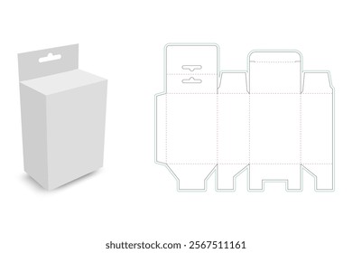 packaging box - hang tab snap lock bottom packaging box die cut template - preview mockup - editable blueprint layout with cutting and creasing lines - vector eps file