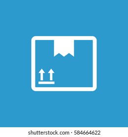 Packaging box icon with arrow symbol. Shipping pack simple vector illustration on blue background.