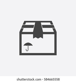 Packaging box icon with umbrella symbol. Shipping pack simple vector illustration on white background.