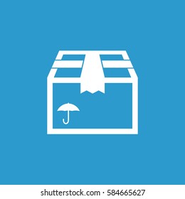 Packaging box icon with umbrella symbol. Shipping pack simple vector illustration on blue background.