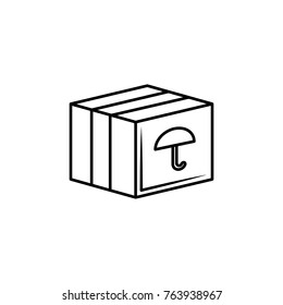 Packaging box icon with umbrella symbol on white background