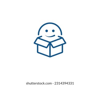 Verpackung Box Maskottchen Logo. Verkehrslogo. Paket-Logo, Box-Symbol, Vektorgrafik-Illustrator.