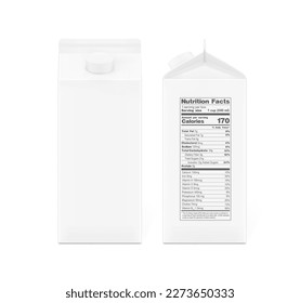 Packaging box for milk, juice mockup. Vector illustration isolated on white background, ready and simple to use for your design. EPS10.