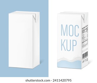 Packaging box for milk, juice mockup. Vector illustration isolated on white background. Half side view. Ready and simple to use for your design. EPS10.