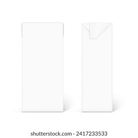 Packaging box for milk, juice mockups. Vector illustration isolated on white background. Half side view. Ready and simple to use for your design. EPS10.