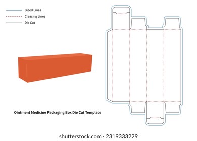 packaging box - ointment medicine box die cut template - preview mockup - editable blueprint layout with cutting and creasing lines - vector eps file