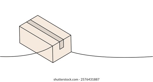 Packaging box one line colored continuous drawing. Gift box. Vector illustration.