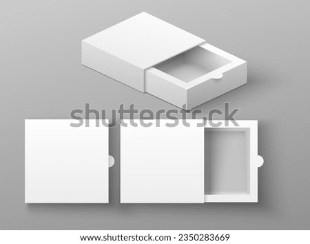 Packaging box realistic design closed and opened mockup. Isolated set of carton container for present, elite gift or product storage