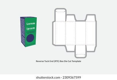 packaging box - reverse tuck end box die cut template - with  preview mockup - editable blueprint layout with cutting and creasing lines - vector EPS file