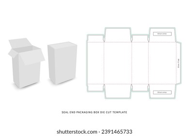 packaging box - seal end box die cut template, includes preview mockup - editable blueprint layout with cutting and creasing lines - vector eps file