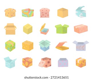 Caja de embalaje en estilo escandinavo con una variedad de paquetes de cartón, paquetes de envío, soluciones de almacenamiento, proyectos de diseño, logística minorista, comercio