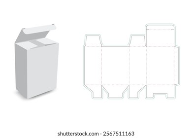 packaging box - snap lock bottom packaging box die cut template - preview mockup - editable blueprint layout with cutting and creasing lines - vector eps file