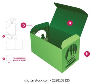 Packaging box with snow globe window die cut template and 3D mockup