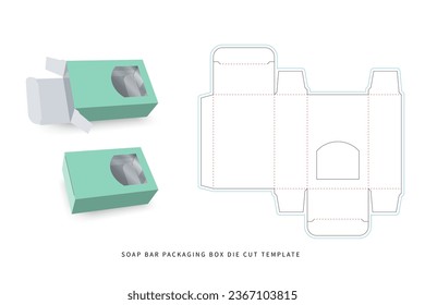 Caja de empaque - Caja de empaque de barra de jabón Diseño de plantilla de corte de abertura con corrección de vista previa - Diseño de huella azul editable con líneas de corte y cremación - Diseño gráfico de dibujo vectorial