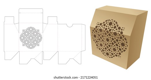 Packaging box with stenciled Arabic pattern die cut template and 3D mockup