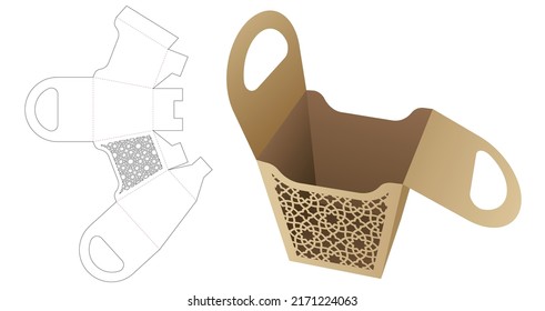 Packaging box with stenciled Arabic pattern die cut template and 3D mockup