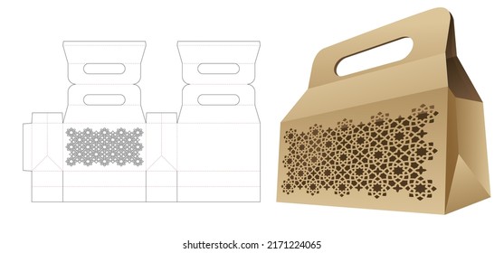 Packaging box with stenciled Arabic pattern die cut template and 3D mockup