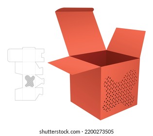 Packaging box with stenciled triangle pattern die cut template and 3D mockup